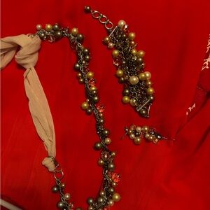 VINTAGE JEWEL KADE jewelry set of necklace , bracelet,pierced dangle earrings